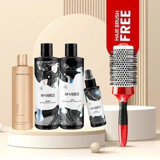 Pack of Hi-Vibes Shampoo, Conditioner & Serum with Hair Mask Moehair USA