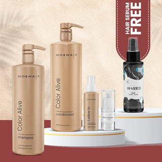 Pack of Color Alive Shampoo & Conditioner with Mini Leave-in Conditioner & Hair Serum Moehair USA