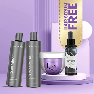 Pack of Color Infuse Blonde and Color Vibrant Blonde Shampoo with Luxx Violet Deep Conditioning Mask Moehair USA