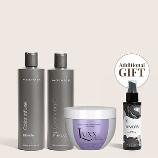 Pack of Color Infuse Blonde and Color Vibrant Blonde Shampoo with Luxx Violet Deep Conditioning Mask Moehair USA