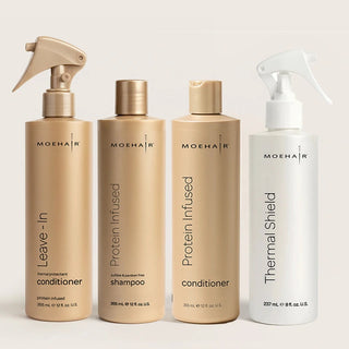 Pack of Protein Infused Shampoo and Conditioner with Thermal Shield & Leave-In Conditioner Moehair USA