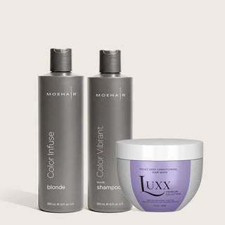 Pack of Color Infuse Blonde and Color Vibrant Blonde Shampoo with Luxx Violet Deep Conditioning Mask Moehair USA