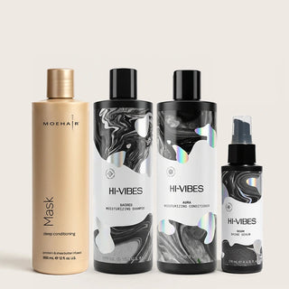 Pack of Hi-Vibes Shampoo, Conditioner & Serum with Hair Mask Moehair USA