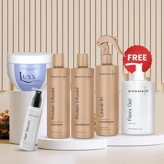 Pack of Protein Infused Shampoo & Conditioner with Deep Conditioning Mask, Leave-In Conditioner & Serum Moehair USA