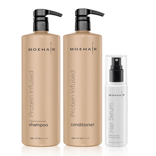 Pack of Protein Infused Shampoo & Conditioner with Hair Serum Moehair USA