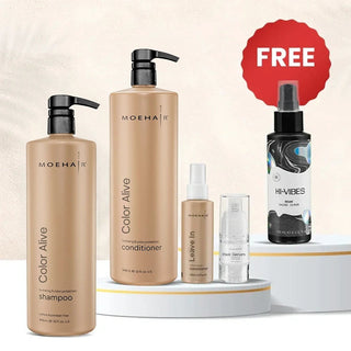Pack of Color Alive Shampoo & Conditioner with Mini Leave-in Conditioner & Hair Serum Moehair USA