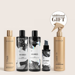 Pack of Hi-Vibes Shampoo, Conditioner & Serum with Hair Mask Moehair USA