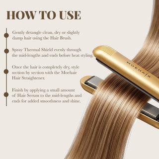 Hair Straightener, Thermal Shield, Hair Serum & Hair Brush Set Moehair USA