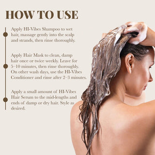 Pack of Hi-Vibes Shampoo, Conditioner & Serum with Hair Mask Moehair USA