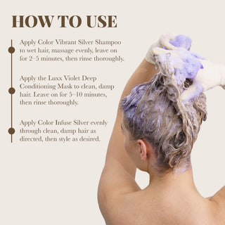 Pack of Color Infuse Silver and Color Vibrant Silver Shampoo with Luxx Violet Deep Conditioning Mask Moehair USA