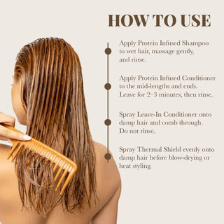 Pack of Protein Infused Shampoo and Conditioner with Thermal Shield & Leave-In Conditioner Moehair USA
