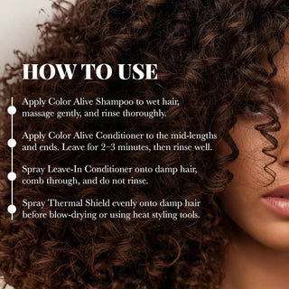 Pack of Color Alive Shampoo and Conditioner with Leave in Conditioner & Thermal Shield Moehair USA