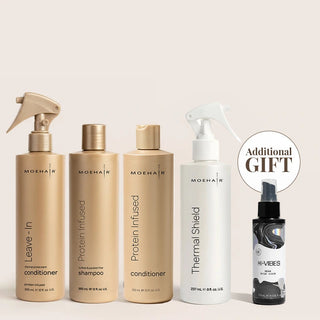 Pack of Protein Infused Shampoo and Conditioner with Thermal Shield & Leave-In Conditioner Moehair USA