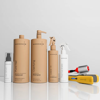 Hair Treatment - Pack of Hair Serum, Clarifying Shampoo, Thermal Shield, Conditioner , Flat Iron and Hair Brush