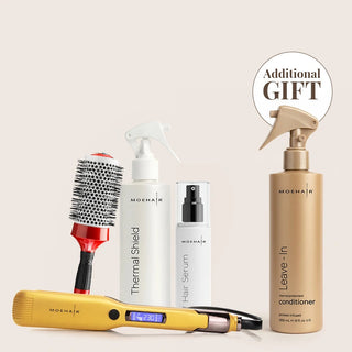 Hair Straightener, Thermal Shield, Hair Serum & Hair Brush Set Moehair USA