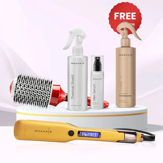 Hair Straightener, Thermal Shield, Hair Serum & Hair Brush Set Moehair USA