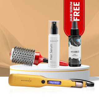 Hair Straightener, Serum & Hair Brush Trio