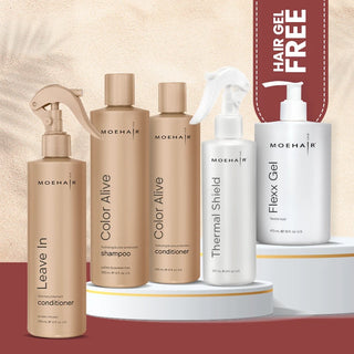 Pack of Color Alive Shampoo, Conditioner, Thermal Shield & Leave-in Conditioner with free hair gel