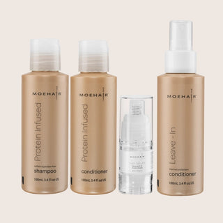 Protein-Infused Shampoo, Conditioner with Leave-in Conditioner and Hair Serum Travel Kit Moehair USA
