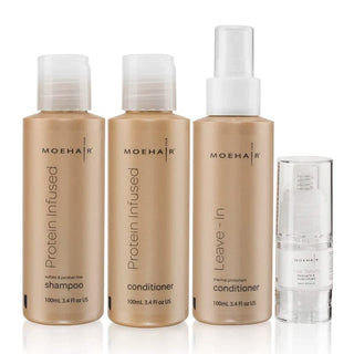 Protein-Infused Shampoo + Conditioner, Leave-in Conditioner, and Hair Serum Travel Kit