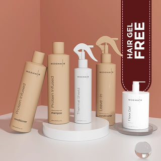 Pack of Protein Shampoo, Conditioner, Thermal Shield & Leave-in Conditioner with free hair gel