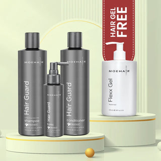 Trio Pack of anti hair fall shampoo, conditioner, & tonic with free hair gel 