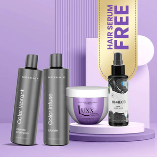 Pack of Color Infuse Blonde and Color Vibrant Blonde Shampoo with Luxx Violet Deep Conditioning Mask