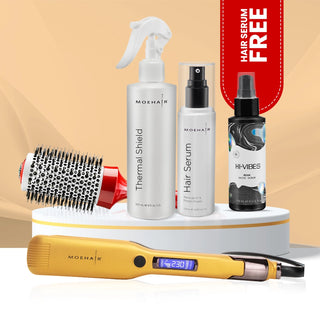 Hair Straightener, Thermal Shield, Hair Serum & Hair Brush Set