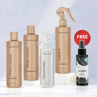 Pack of Protein Infused Shampoo and Conditioner with Thermal Shield & Leave-In Conditioner Moehair USA
